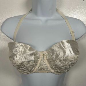 Vintage Maidenform Rendezvous Shiny Lace Bra 34D Satin 2nd Skin White
